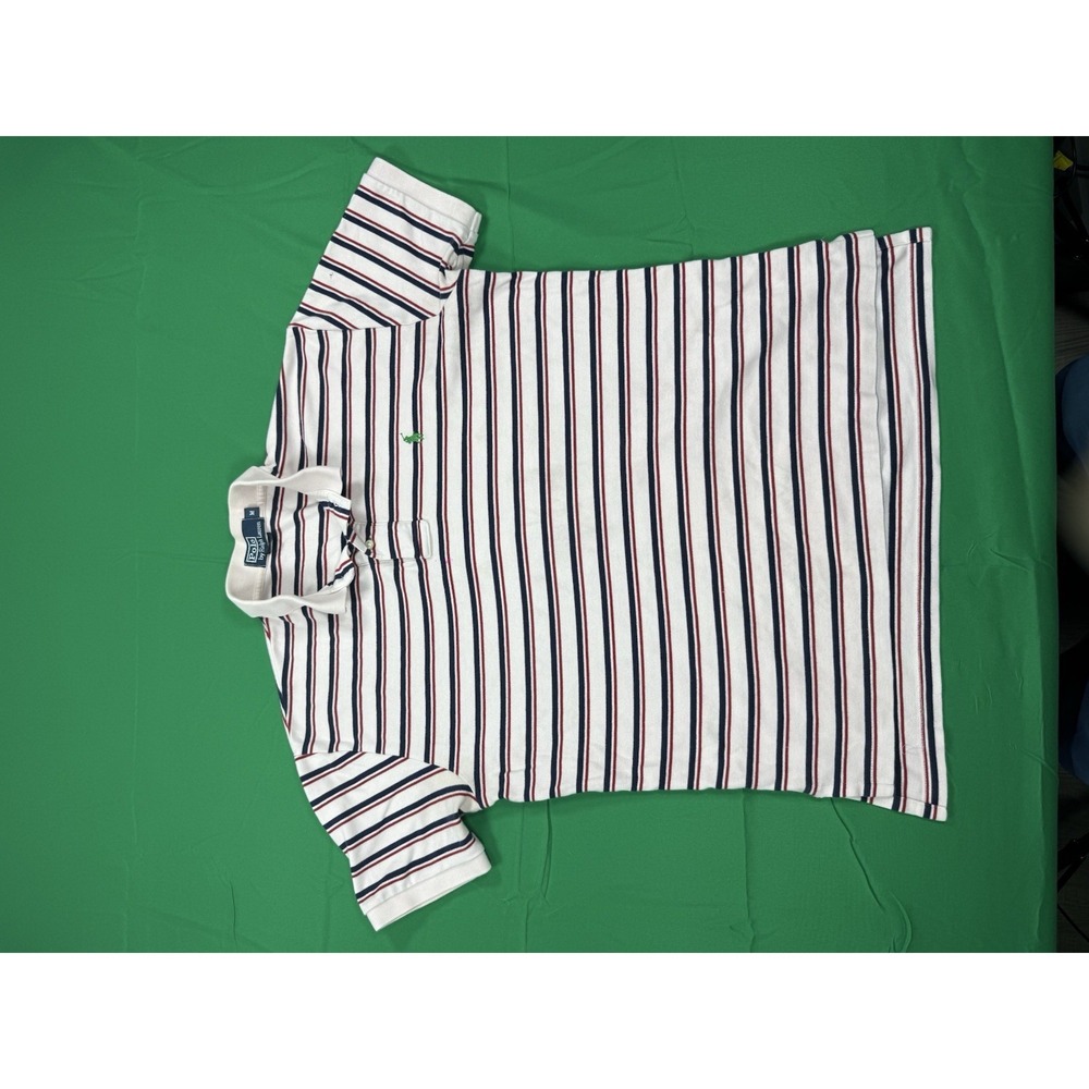 Polo Ralph Lauren Mens Medium Striped Polo Shirt White Red Blue Cotton Classic